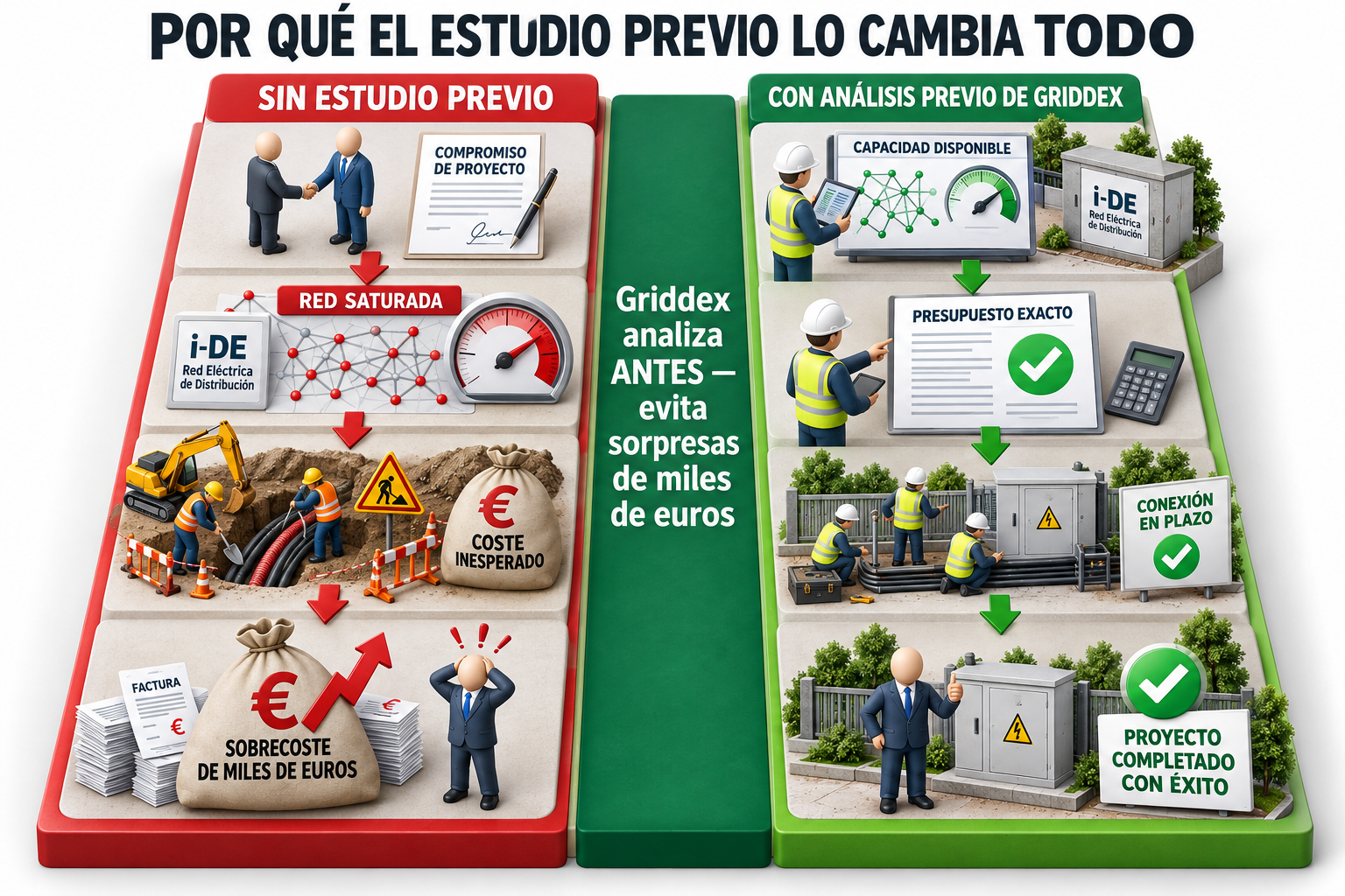 Comparativa de un proyecto eléctrico con y sin estudio de viabilidad previo