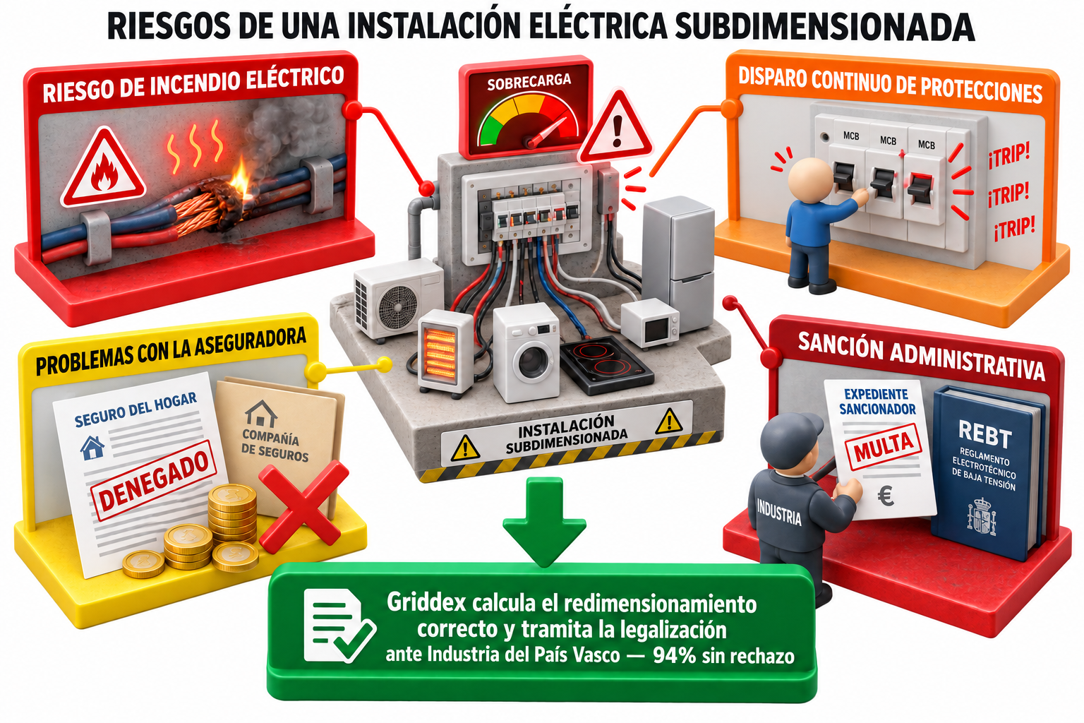 Riesgos de una instalación eléctrica subdimensionada: incendio, disparo de protecciones, problemas con el seguro y sanciones